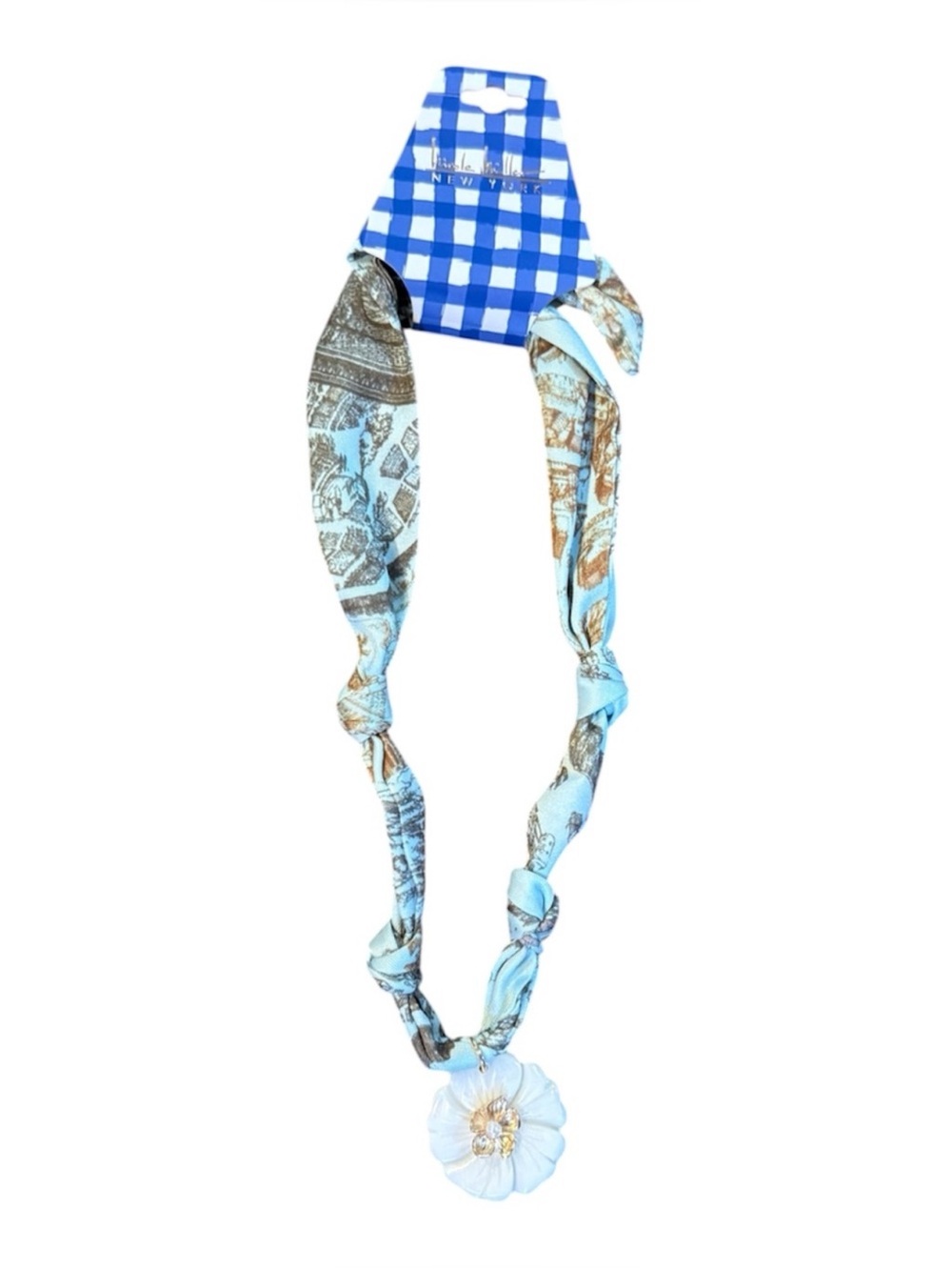 Nicole Miller Light Blue and Brown Floral Pendant Headscarf Necklace